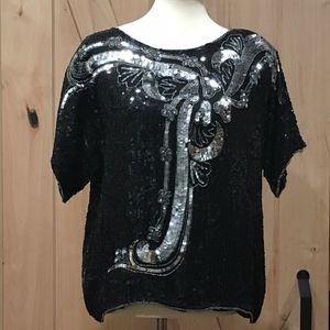 Silk Black Sequined Top